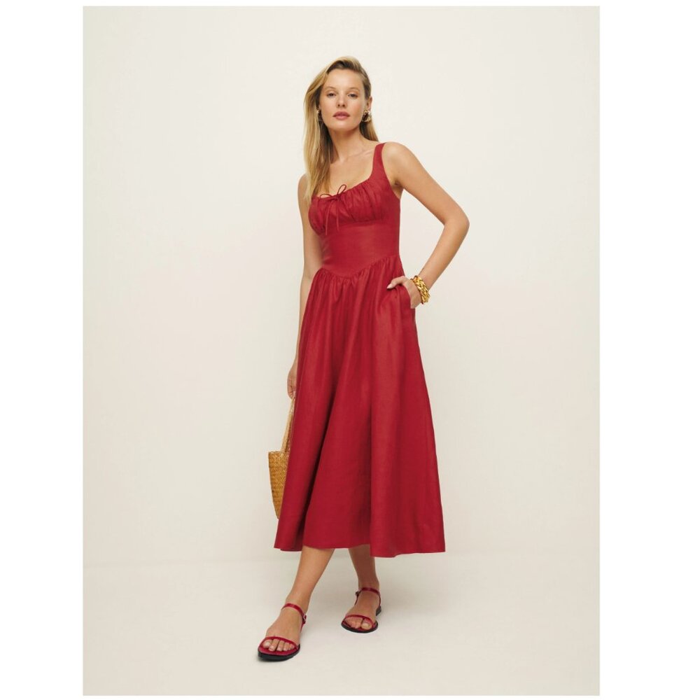 Reformation Balia Linen Dress in Sundried Tomato - Picture 2 of 9